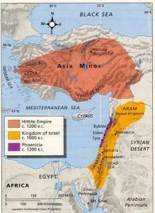 Map of Hittite Empire, Kingdom of Israel and Phoenicia