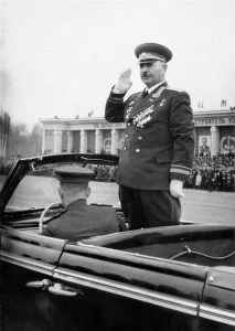 Bagramyan at a military parade in Riga, 1955.