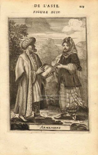Armenian man and woman in traditional attire, as depicted in the late 17th century